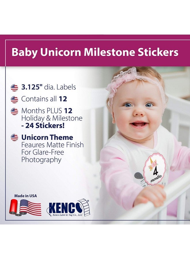KENCO 24 Pack Baby Month Stickers and Milestone Stickers by Kenco® - Track Your Baby's First Year Month-by-Month and Holidays! Boys and Girls' Available (Girls Unicorn)  - Image 2
