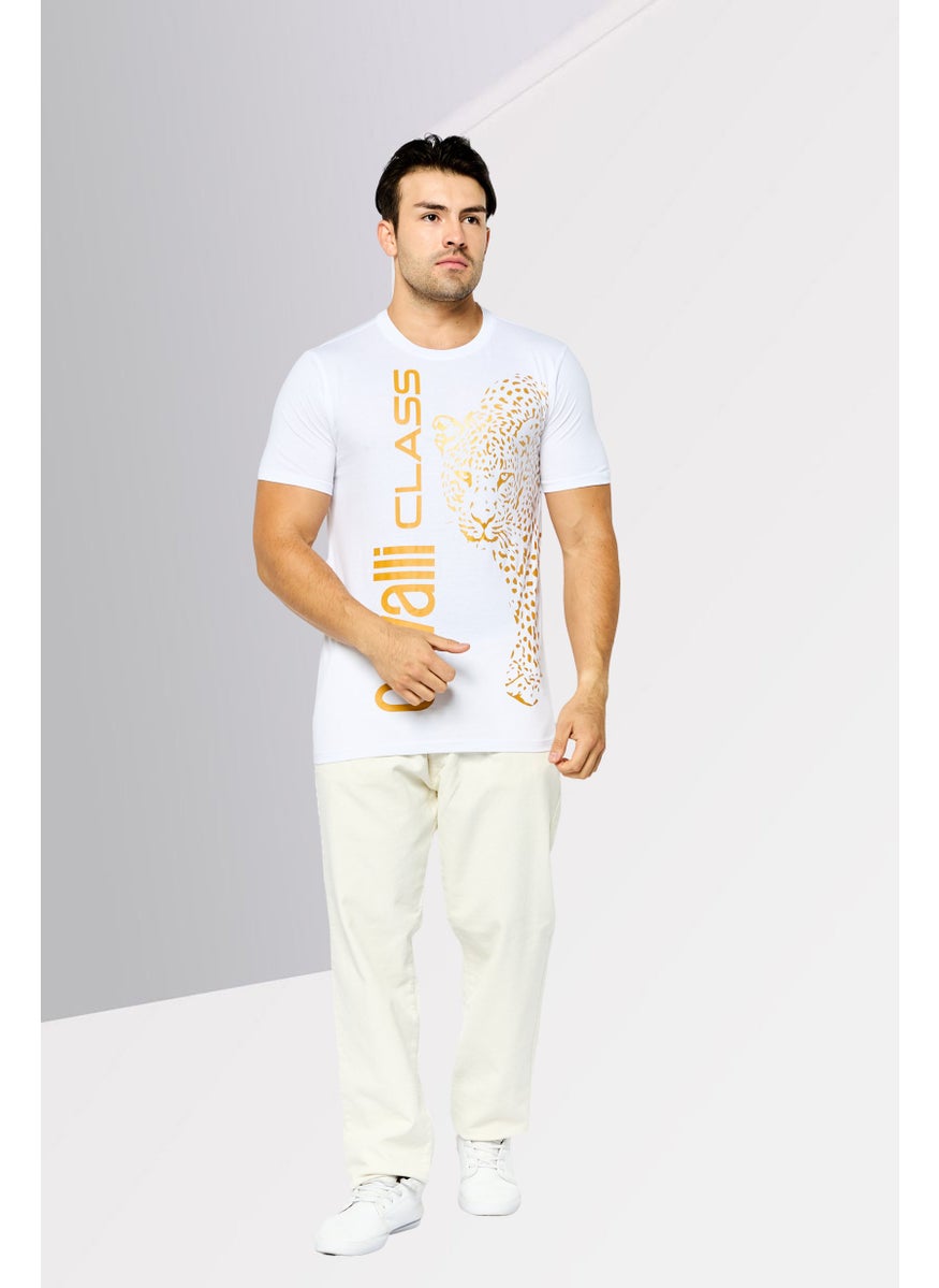 Cavalli Class Men Round Neck Short Sleeve Graphic Print T-Shirt, White  - Image 3