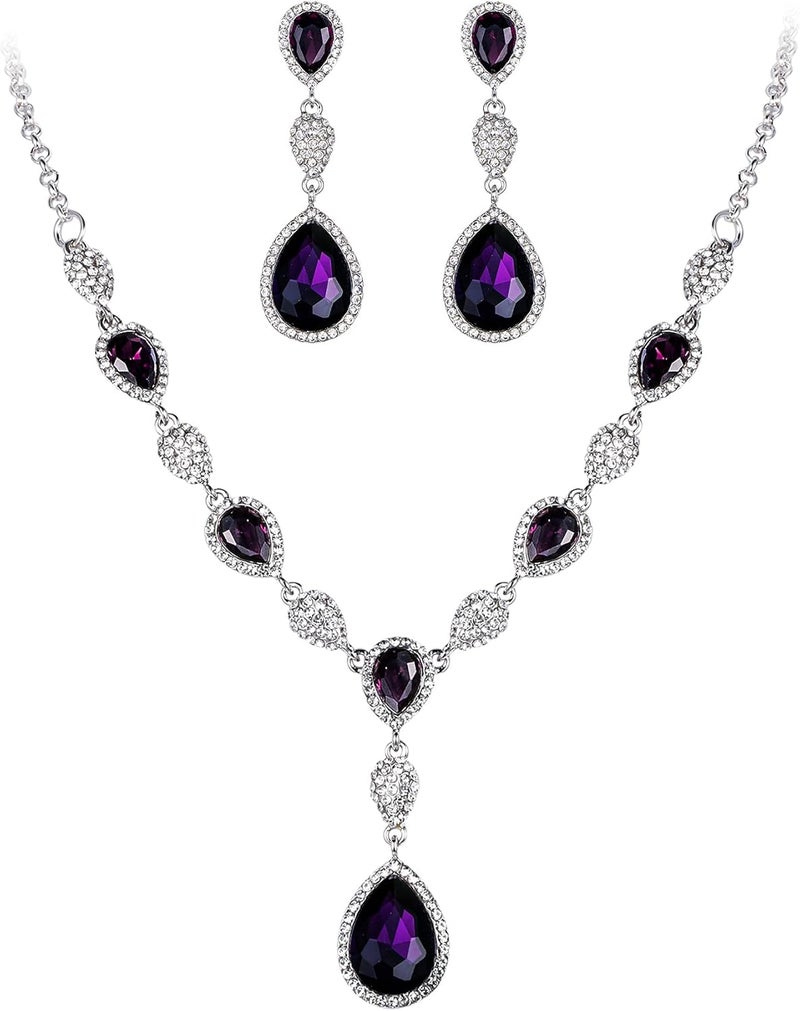 EleQueen Women's Cubic Zirconia Teardrop Y-Necklaces Dangle Earrings Jewelry Sets for Brides Bridesmaids - Image 1