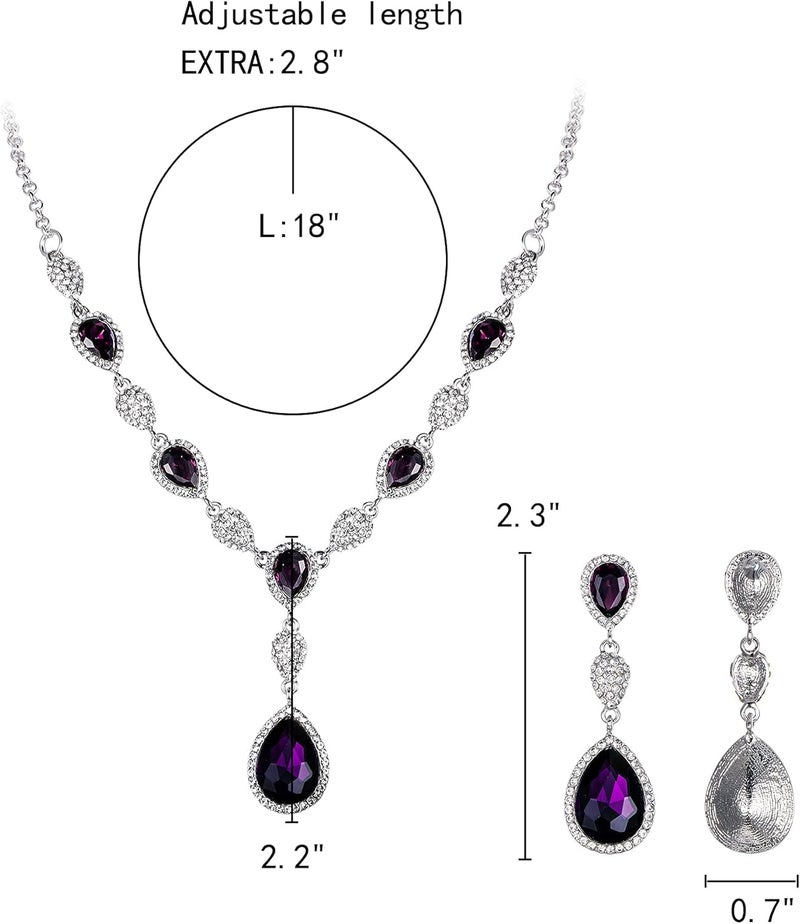 EleQueen Women's Cubic Zirconia Teardrop Y-Necklaces Dangle Earrings Jewelry Sets for Brides Bridesmaids - Image 5