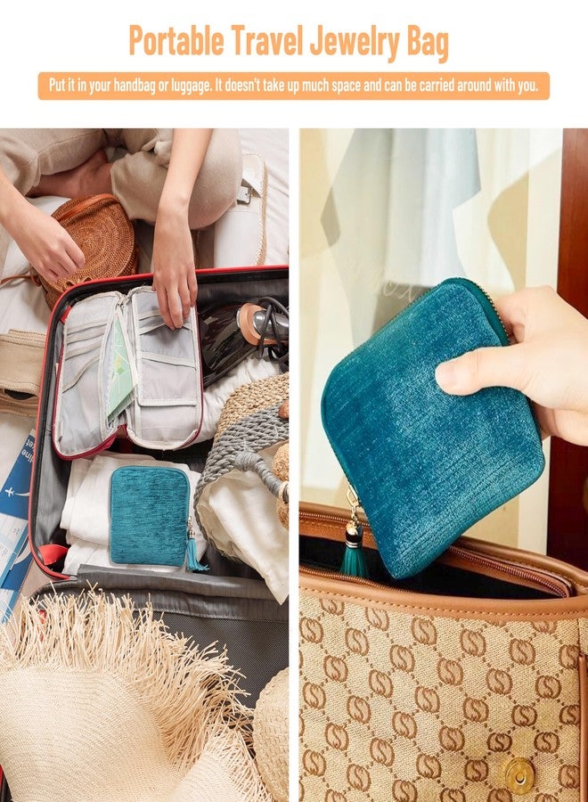 LOTOFUN Jewelry Organizer Case for Travel: 5-Layer Velvet Zipper Pouch Bag for Bangles Link Bracelets Storage Protect from Tangle Scratch (Peacock Blue) - Image 4