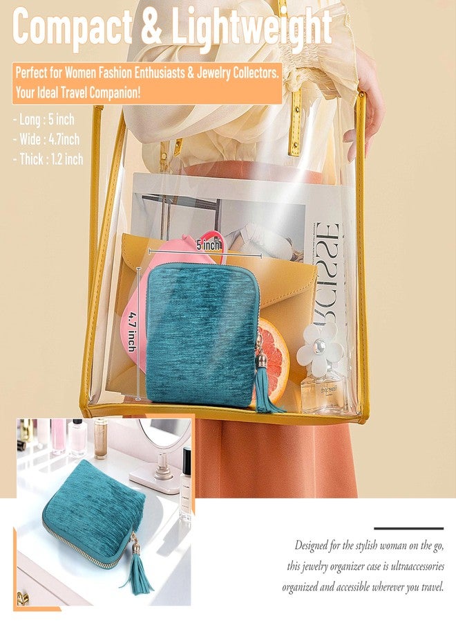 LOTOFUN Jewelry Organizer Case for Travel: 5-Layer Velvet Zipper Pouch Bag for Bangles Link Bracelets Storage Protect from Tangle Scratch (Peacock Blue) - Image 3