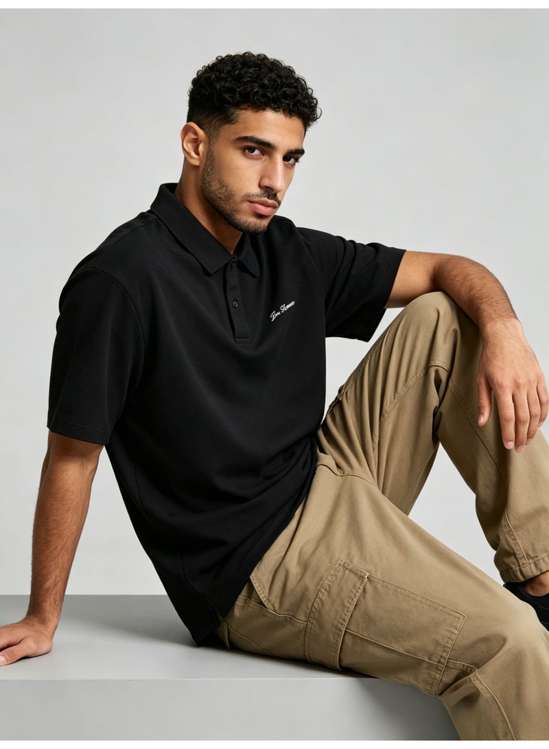 بين شيرمان Ben Sherman Men’s Oversized Black Embroidered Short Sleeve Polo Shirt - Image 5