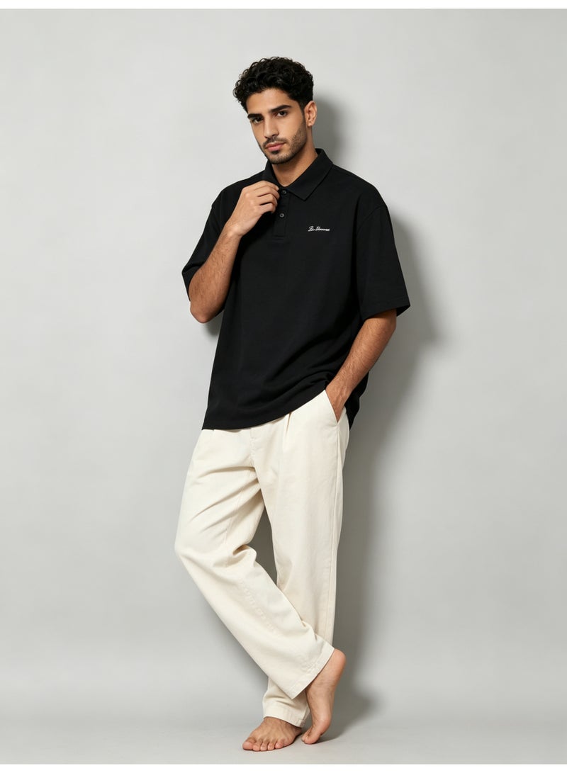 بين شيرمان Ben Sherman Men’s Oversized Black Embroidered Short Sleeve Polo Shirt - Image 2