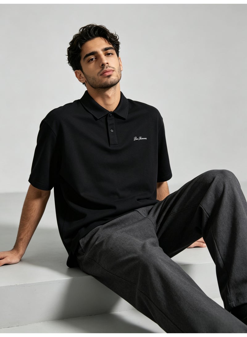 بين شيرمان Ben Sherman Men’s Oversized Black Embroidered Short Sleeve Polo Shirt - Image 3