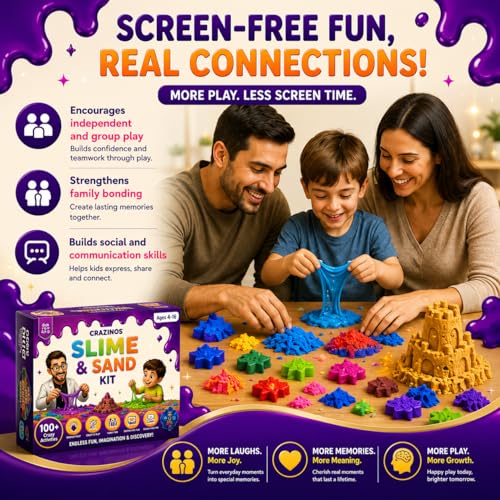 CRAZINOS 3 in 1 Slime, Kinetic Sand & Clay Kit for Educational Gift |100+ STEM & Sensory Activities | Fun Learning Toy for Birthday Gift | Age 4-16 Years - Image 4