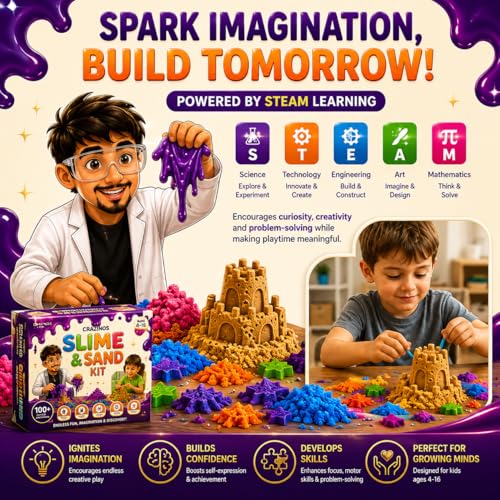 CRAZINOS 3 in 1 Slime, Kinetic Sand & Clay Kit for Educational Gift |100+ STEM & Sensory Activities | Fun Learning Toy for Birthday Gift | Age 4-16 Years - Image 2