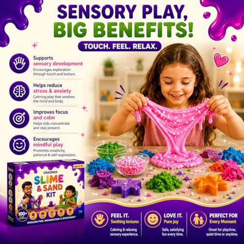 CRAZINOS 3 in 1 Slime, Kinetic Sand & Clay Kit for Educational Gift |100+ STEM & Sensory Activities | Fun Learning Toy for Birthday Gift | Age 4-16 Years - Image 5