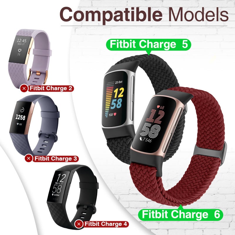 Acortjl Braided Solo Loop Bands Compatible with Fitbit Charge 6/Charge 5, Adjustable Stretchy Nylon Woven Replacement Wristbands for Fitbit Charge 6/Charge 5 for Women Men - Image 2