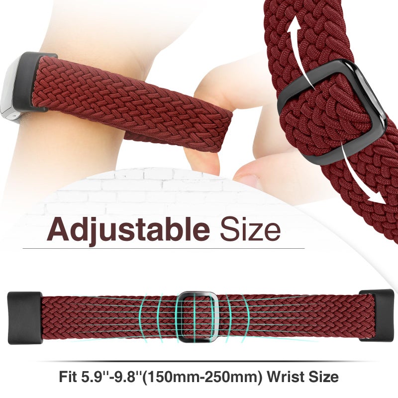 Acortjl Braided Solo Loop Bands Compatible with Fitbit Charge 6/Charge 5, Adjustable Stretchy Nylon Woven Replacement Wristbands for Fitbit Charge 6/Charge 5 for Women Men - Image 4