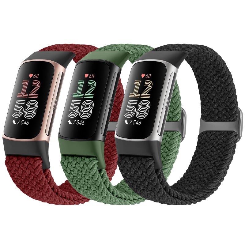 Acortjl Braided Solo Loop Bands Compatible with Fitbit Charge 6/Charge 5, Adjustable Stretchy Nylon Woven Replacement Wristbands for Fitbit Charge 6/Charge 5 for Women Men - Image 1