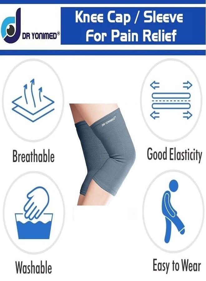 Dr Yonimed Stretchable Compression Knee Cap LARGE Drak Grey Colour, For Knee Support, Knee Sleeve Brace for Running, Tennis, Football, Joint Pain Relief, (1 Pair) for Men & Women. - Image 4