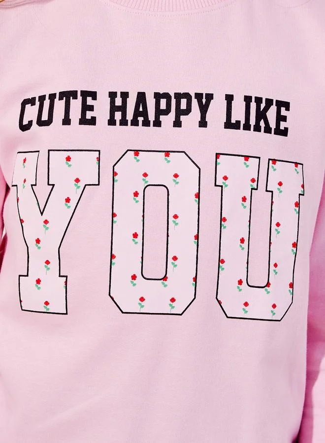 Styli Slogan Print Longline Sweatshirt