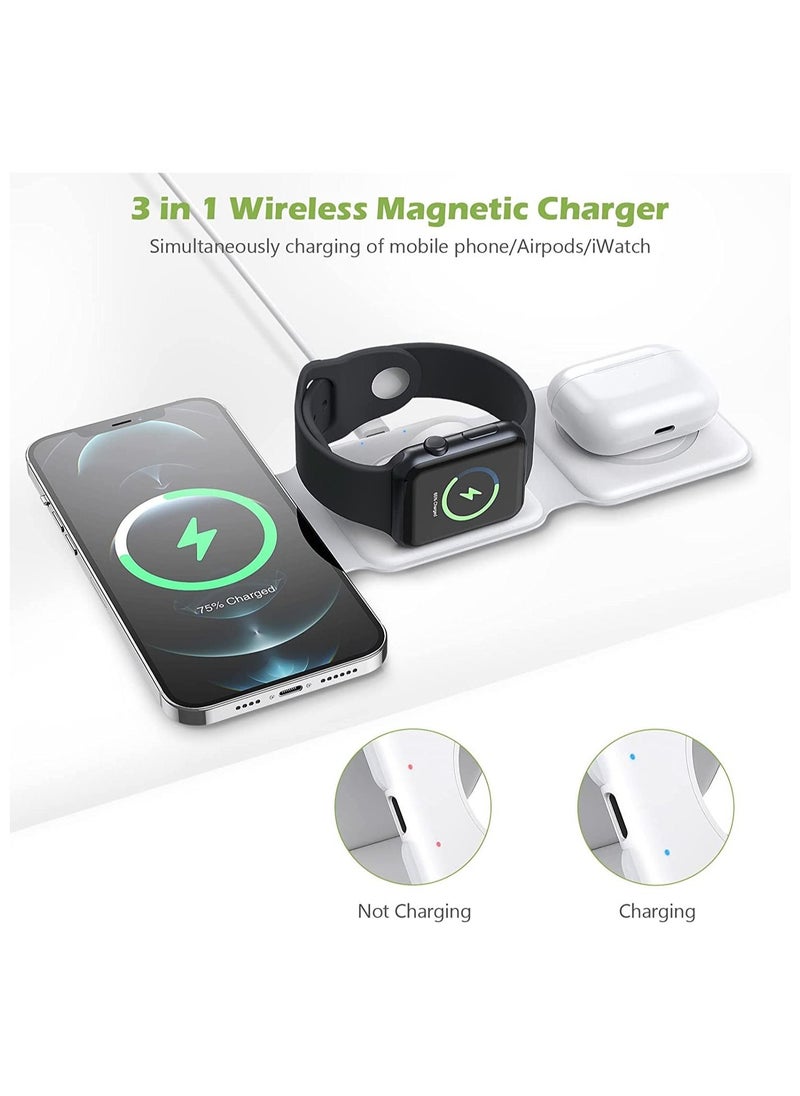 Generic - 3 in 1 Wireless Charger, Foldable Magnetic Charger Station, 18W Fast Wireless Charging Pad, Compatible with iPhone 14/13/12/11, Samsung, AirPods, Google Pixel, i-Watch - Image 1