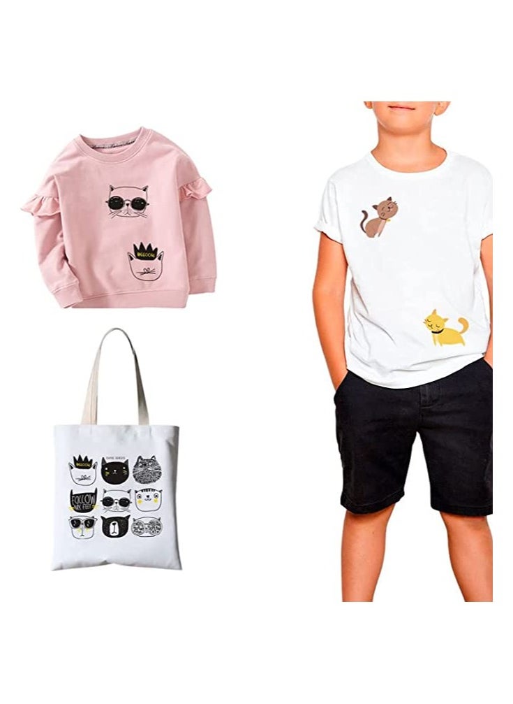 SYOSI Iron on Transfers Patches, 52Pcs Cute Cats Heat Transfer Stickers Assorted Lovely Cat Design Iron on Appliques Animal Decal for Kids T-Shirts Bags Clothing DIY Decorations Garments Accessories  - Image 5