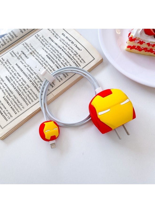 The Cartoon Charger Protective Cover Is Suitable For Apple Fast Charging Head Protective Cover 18/20W US And European Regulations-Specifications:Iron Man (2-piece Big Head Small Set) - Image 1