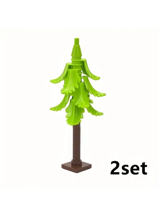 Grass Green Tree 2Set MOC City Plant Winter Fir Leaf Street House Decoration Building Blocks - Image 1