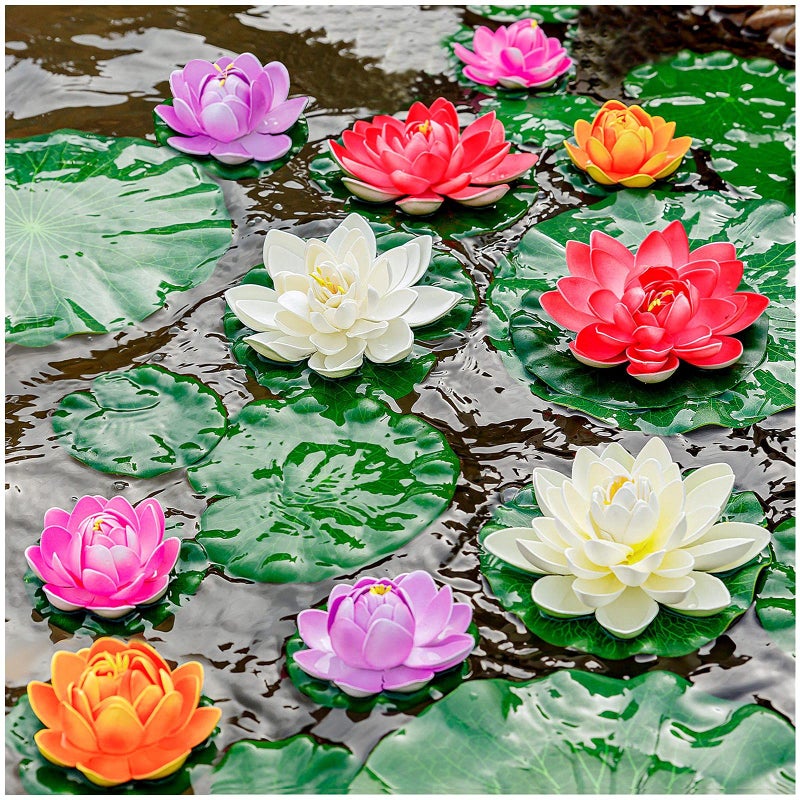 ZAUGONTW ZAUGONTW Artificial Floating Foam Lotus Flower with Water Lily Pad Realistic Ornanment Perfect for Home Outdoor Patio Pond Aquarium Wedding Party Decorations 10PCS 