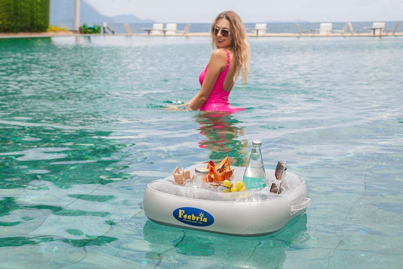 FEEBRIA Inflatable Floating Drink Holder for Pool Party Beach hot tub (Silver) - Image 4