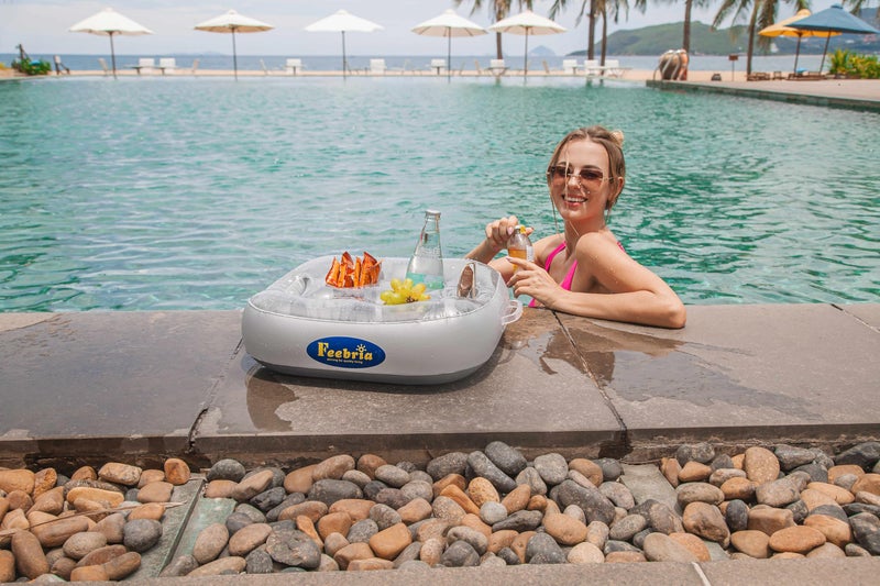 FEEBRIA Inflatable Floating Drink Holder for Pool Party Beach hot tub (Silver) - Image 3