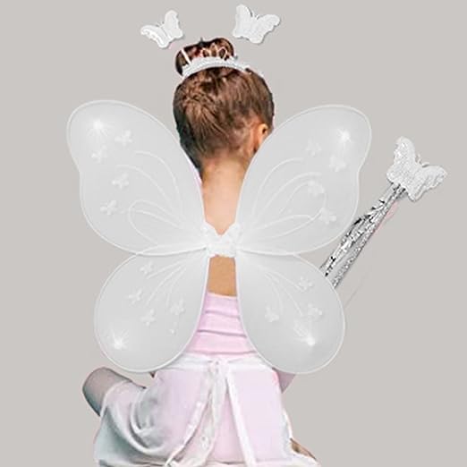 Crackles Fairy Butterfly Wings with Matching Hair Band and Magic Wand Costume for Baby Girls Birthday Party/Princess Accessories/Party Gift for Kids/Party Supplies (Pack of 1,White) - Image 5