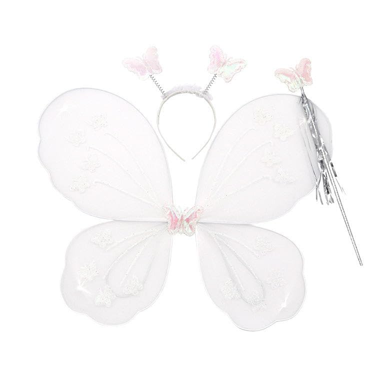 Crackles Fairy Butterfly Wings with Matching Hair Band and Magic Wand Costume for Baby Girls Birthday Party/Princess Accessories/Party Gift for Kids/Party Supplies (Pack of 1,White) - Image 1
