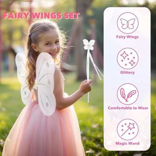 Crackles Fairy Butterfly Wings with Matching Hair Band and Magic Wand Costume for Baby Girls Birthday Party/Princess Accessories/Party Gift for Kids/Party Supplies (Pack of 1,White) - Image 2