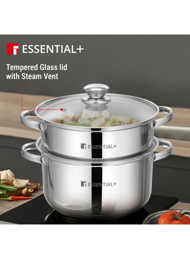 BERGNER بريغنر إيسينشال بلس بخار من الفولاذ المقاوم للصدأ ذو طبقتين (18 سم قطر)، وعاء متعدد الاستخدامات سعة 2.5 لتر مع قاعدة ثلاثية للتسخين المتساوي والسريع، مناسب للذوكلا، موداك، باترا وغيرها - جاهز للموقد الغازي والكهربائي - Image 3