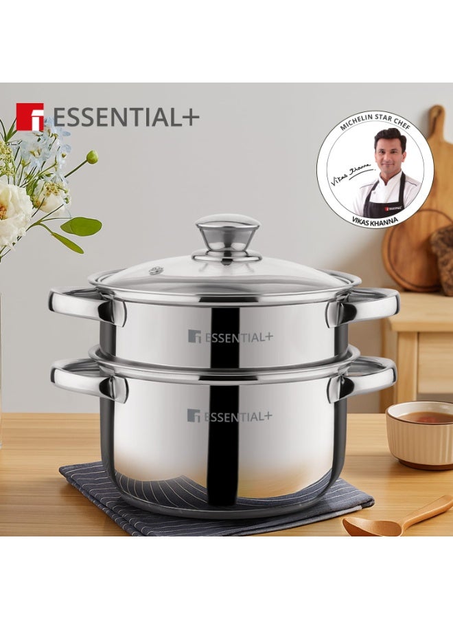 BERGNER بريغنر إيسينشال بلس بخار من الفولاذ المقاوم للصدأ ذو طبقتين (18 سم قطر)، وعاء متعدد الاستخدامات سعة 2.5 لتر مع قاعدة ثلاثية للتسخين المتساوي والسريع، مناسب للذوكلا، موداك، باترا وغيرها - جاهز للموقد الغازي والكهربائي - Image 4