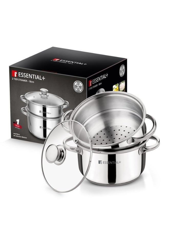 BERGNER بريغنر إيسينشال بلس بخار من الفولاذ المقاوم للصدأ ذو طبقتين (18 سم قطر)، وعاء متعدد الاستخدامات سعة 2.5 لتر مع قاعدة ثلاثية للتسخين المتساوي والسريع، مناسب للذوكلا، موداك، باترا وغيرها - جاهز للموقد الغازي والكهربائي - Image 1
