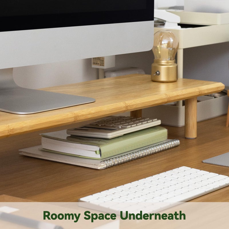 ROCDEER Bamboo Dual Monitor Stand Riser with Underneath Storage, Ergonomic Desk Shelf Supports PC Computer Monitor, Printer, TV for Home, Office, Natural - Image 3