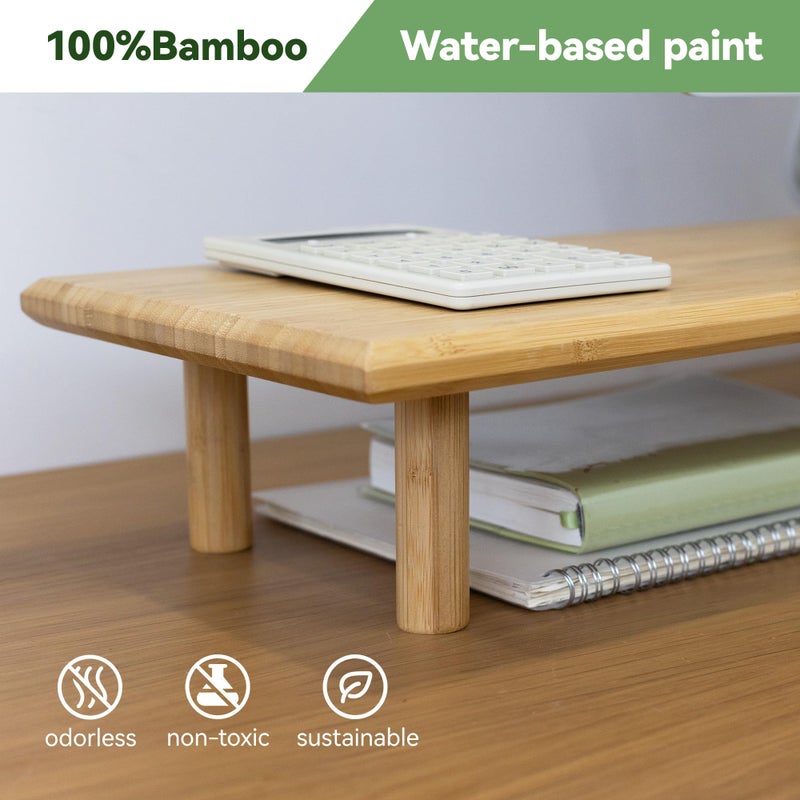 ROCDEER Bamboo Dual Monitor Stand Riser with Underneath Storage, Ergonomic Desk Shelf Supports PC Computer Monitor, Printer, TV for Home, Office, Natural - Image 2