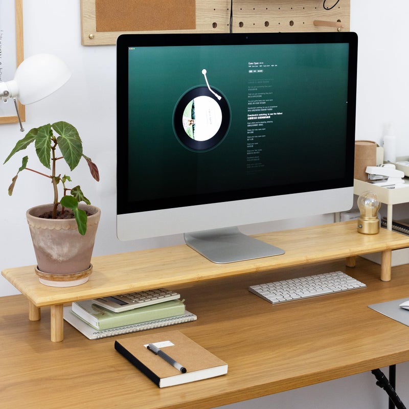 ROCDEER Bamboo Dual Monitor Stand Riser with Underneath Storage, Ergonomic Desk Shelf Supports PC Computer Monitor, Printer, TV for Home, Office, Natural - Image 1