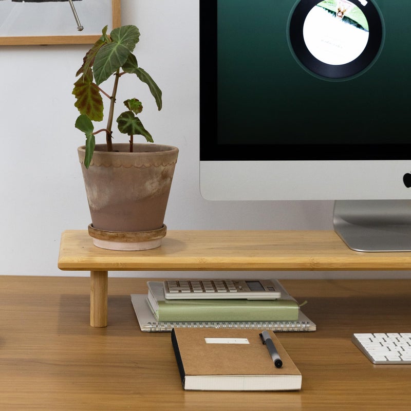 ROCDEER Bamboo Dual Monitor Stand Riser with Underneath Storage, Ergonomic Desk Shelf Supports PC Computer Monitor, Printer, TV for Home, Office, Natural - Image 4