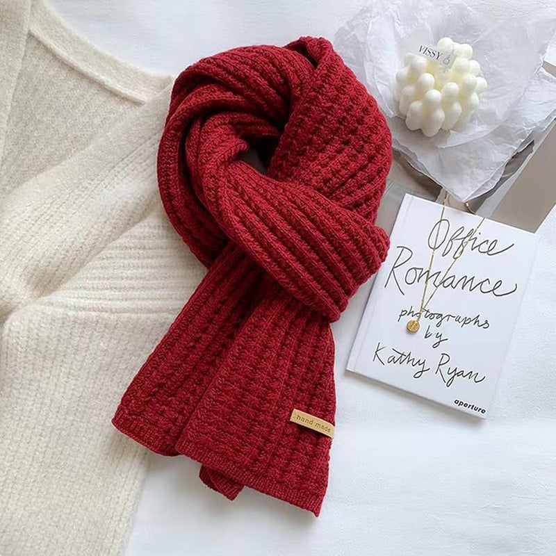 Black Thick Knitted Scarf Long Muffler Unisex Lightweight Comfortable Neck Warmer - Image 4