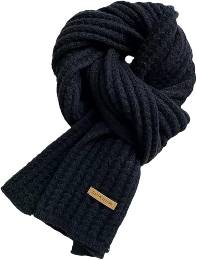 Black Thick Knitted Scarf Long Muffler Unisex Lightweight Comfortable Neck Warmer - Image 1