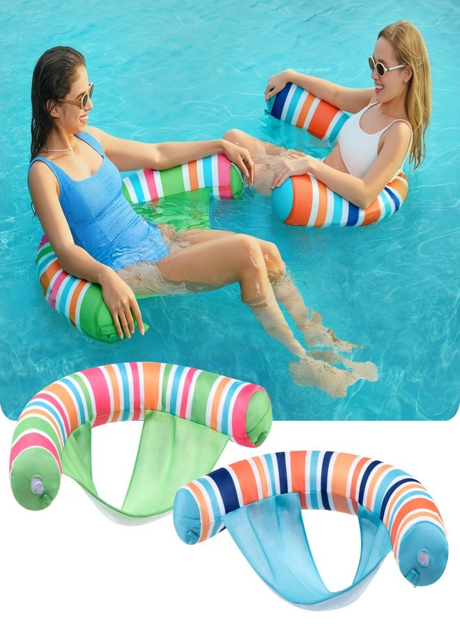 SLOOSH Inflatable Pool Floats Chairs Adults, 2 Packs Floating Noodle Chair with Stripes Design Soft Fabric Covered with Sling for Swimming Pool Water Party Summer Lake,Blue,Green - Image 2