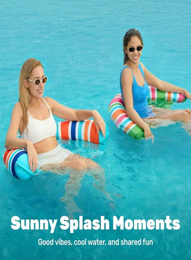 SLOOSH Inflatable Pool Floats Chairs Adults, 2 Packs Floating Noodle Chair with Stripes Design Soft Fabric Covered with Sling for Swimming Pool Water Party Summer Lake,Blue,Green - Image 3