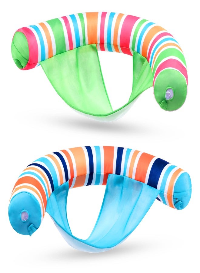 SLOOSH Inflatable Pool Floats Chairs Adults, 2 Packs Floating Noodle Chair with Stripes Design Soft Fabric Covered with Sling for Swimming Pool Water Party Summer Lake,Blue,Green - Image 1