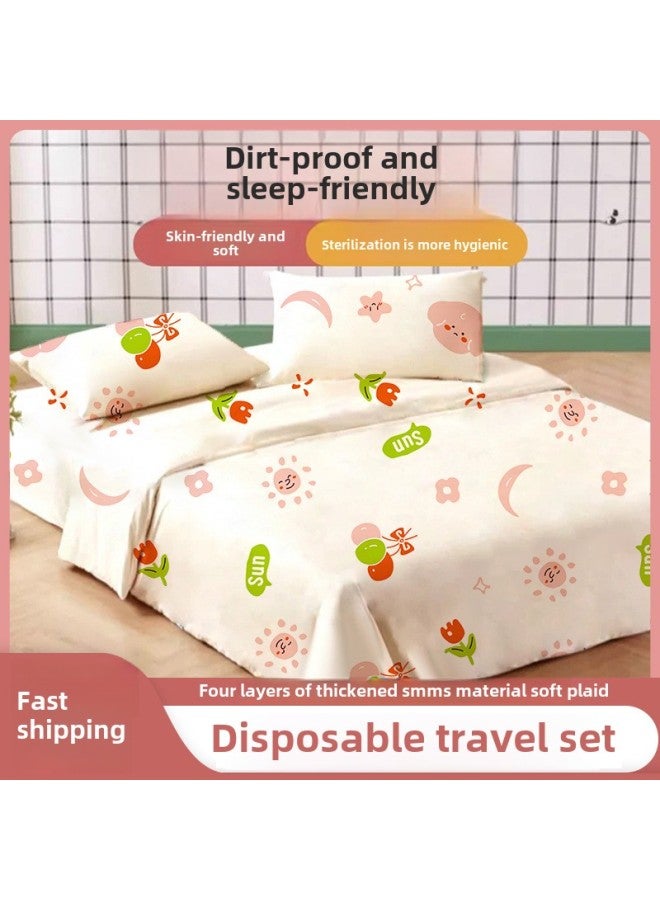 Travel disposable four-piece set bed sheet and quilt cover, hotel and homestay four-piece set, dust-free and sterile - Color: double pure white four-piece set  - Image 2