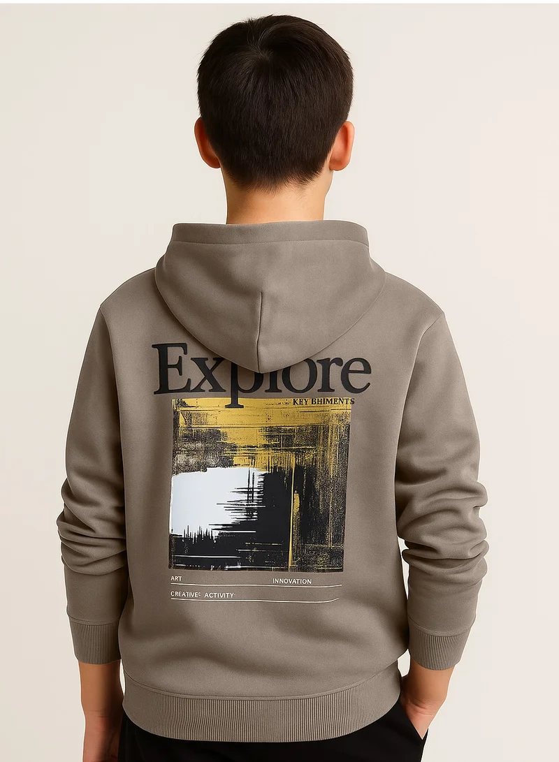 victor and jane Boys’ Olive Green “Explore” Printed Hoodie