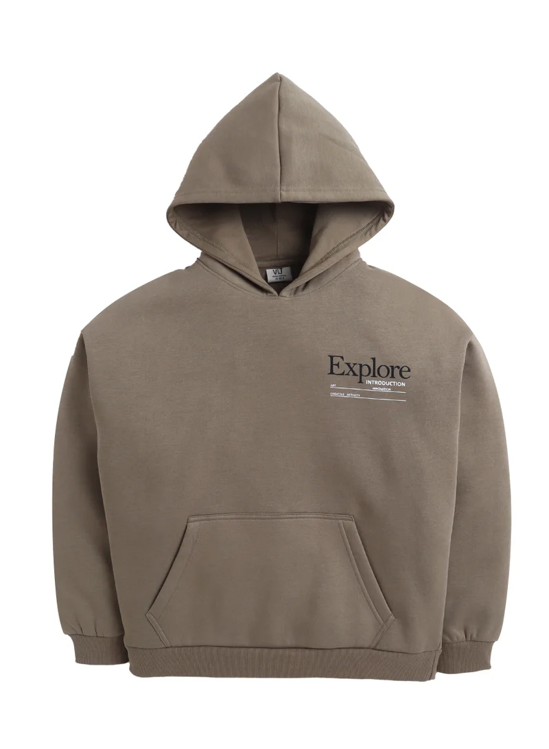 victor and jane Boys’ Olive Green “Explore” Printed Hoodie