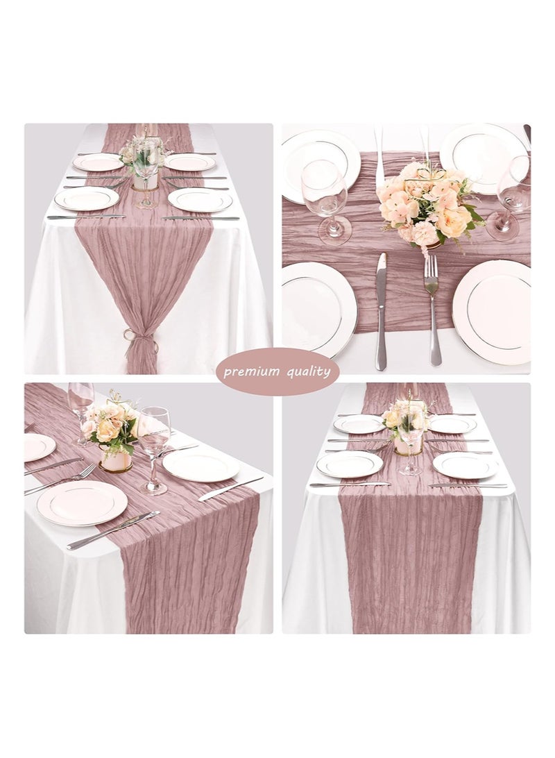 إزدنك قطعتان من مفرش طاولة من القطن الخشن 90 سم × 300 سم بلونين عاريين، مفرش طاولة شفاف من الشاش البوهيمي مناسب لحفلات الزفاف وأعياد الميلاد على الطراز البوهيمي (كاكي + وردي مطاطي) - Image 5