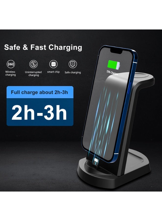 Wireless Charger 3 in 1 Wireless Charging Station 10W Fast Charging Vertical Stand Compatible with iOS Smartphone Watch True Wireless Stereo Earbuds - Image 3