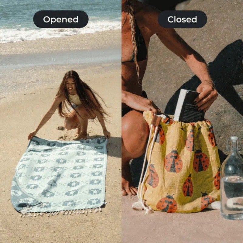 2-in-1 Seashells Towel Bag - Convertible Beach Towel and Bag - Image 3