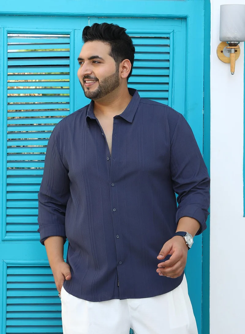 انستافاب بلس قميص رجالي Instafab Plus أزرق بحري متعدد المسارات بتصميم مريح للمقاسات الكبيرة