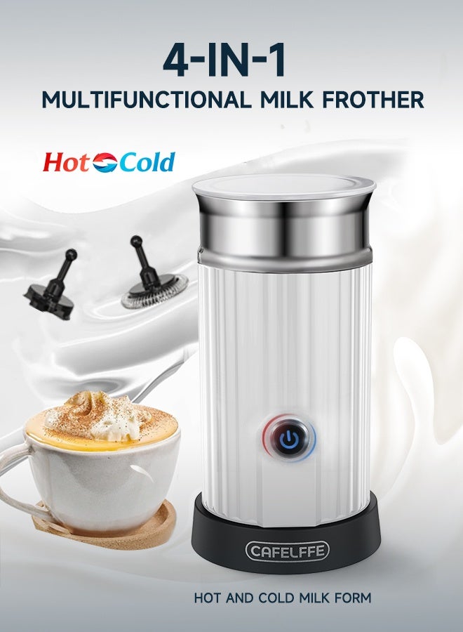 كافلف جهاز صنع رغوة الحليب 4 في 1، جهاز بخار الحليب الكهربائي، ماكينة رغوة الحليب الساخن والبارد الأوتوماتيكية لللاتيه والكابتشينو والماكياتو 550 وات 230 مل باللون الأبيض - Image 1
