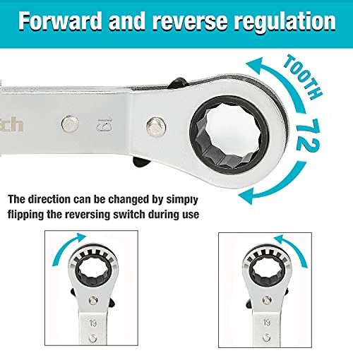 DURATECH 5 Pc Double Offset Box End Reversible Ratcheting Wrench Set Metric, Heavy-duty, Matte Chrome Plated, Ratchet Spanner Crooked for Narrow Spaces (6x8 mm, 10x12 mm, 13x14 mm, 15x17 mm, 19x21 mm) - Image 3