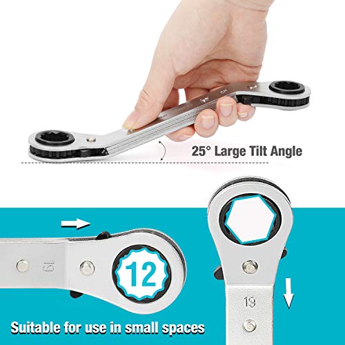 DURATECH 5 Pc Double Offset Box End Reversible Ratcheting Wrench Set Metric, Heavy-duty, Matte Chrome Plated, Ratchet Spanner Crooked for Narrow Spaces (6x8 mm, 10x12 mm, 13x14 mm, 15x17 mm, 19x21 mm) - Image 5