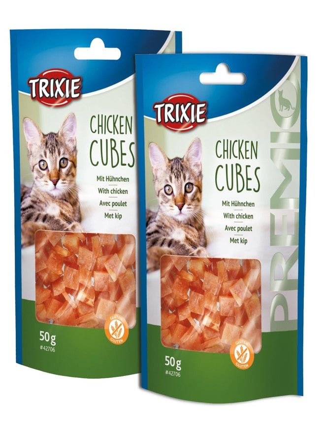تريكسي مكافآت تريكسي بريميو للقطط، لذيذة وغنية بالعناصر الغذائية، مكافآت صحية للقطط، مناسبة لجميع سلالات القطط - 50 غرام، (مكعبات دجاج) لجميع مراحل حياة القطط - Image 1